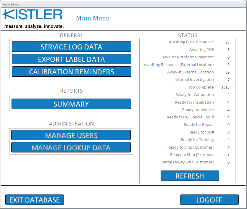 Database Main Menu